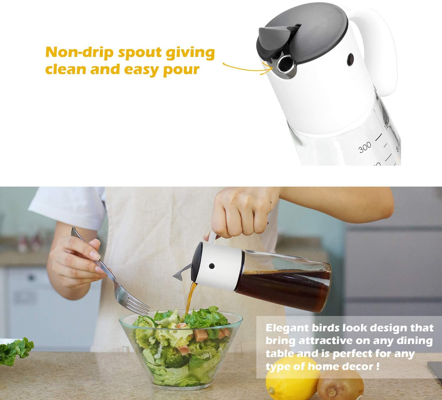 Vucchini Kitchen Leakproof Cooking Olive Oil & Vinegar Dispenser Bottle ,300 ml 11oz with Non-Drip Spout and Non-Slip Handle, Gift
