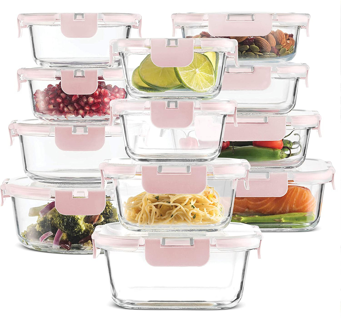 Newly Innovated Hinged BPA-free Locking lids - 100% Leakproof Glass Meal-Prep Containers, Great On-the-Go & Freezer-to-Oven-Safe Food Containers