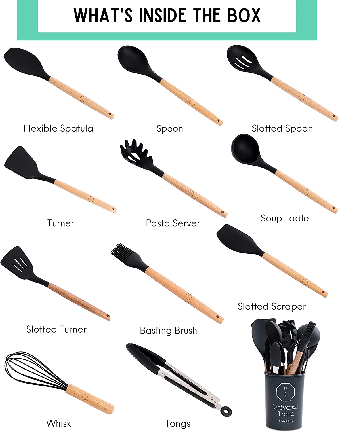 Non-Stick Wooden Spatula Set - 230°C Heat Resistant - Non-Scratch Cook's Gadgets - Silicone Utensils