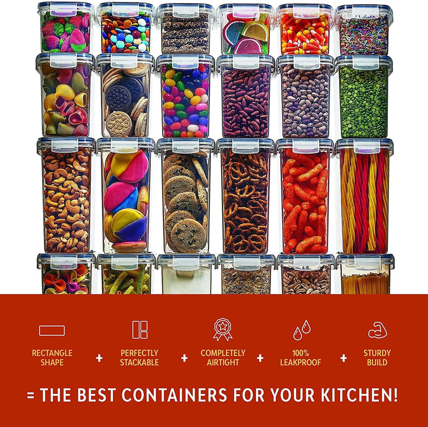 Clear Plastic Kitchen and Pantry Organization Canisters with Durable Lids for Cereal, Dry Food Flour & Sugar - Labels, Marker & Spoon Se