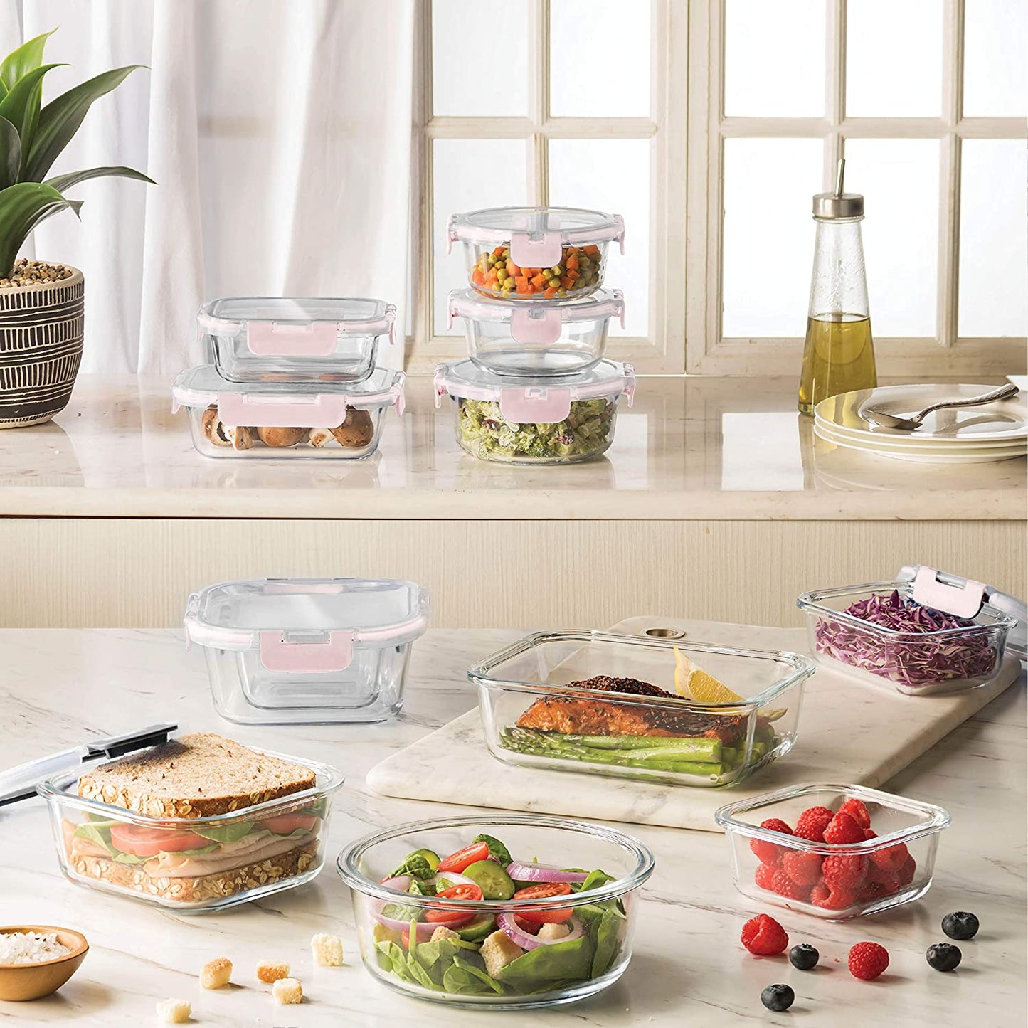 Newly Innovated Hinged BPA-free Locking lids - 100% Leakproof Glass Meal-Prep Containers, Great On-the-Go & Freezer-to-Oven-Safe Food Containers