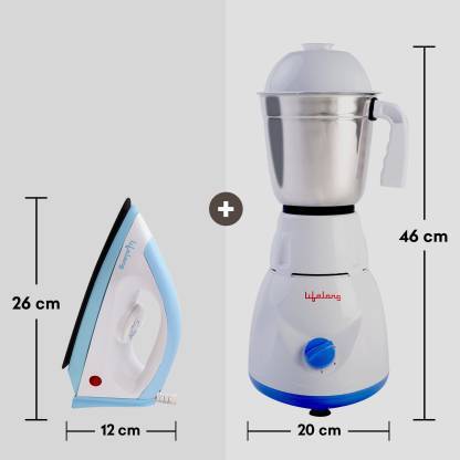 Lifelong LLCMB02 500 W Mixer Grinder (White, 3 Jars) & 1100 W Dry Iron (White, Blue) Super Combo