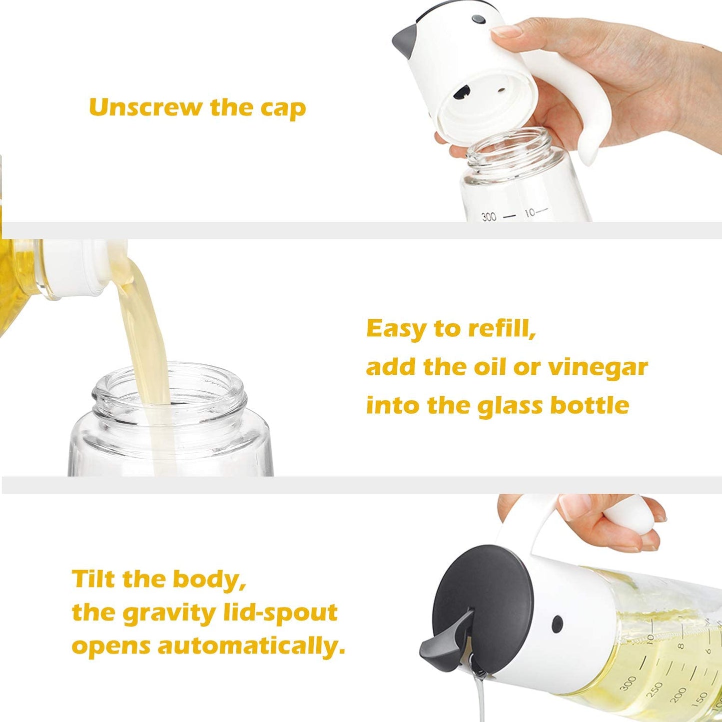 Vucchini Kitchen Leakproof Cooking Olive Oil & Vinegar Dispenser Bottle ,300 ml 11oz with Non-Drip Spout and Non-Slip Handle, Gift