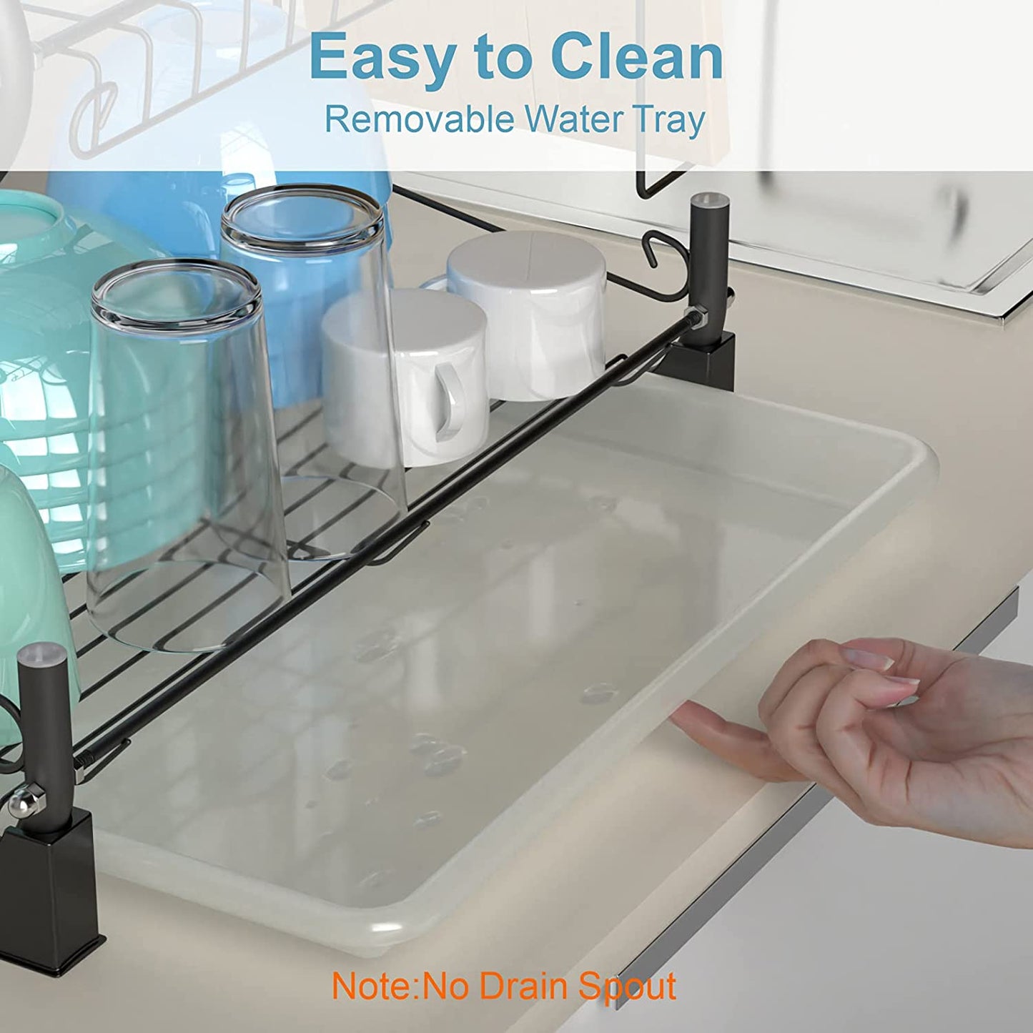 Dish Drying Rack, Packism 2 Tier Dish Rack with Utensil Holder, Cutting Board Holder and Dish Drainer for Kitchen Counter Top Racks of Dishes, Black