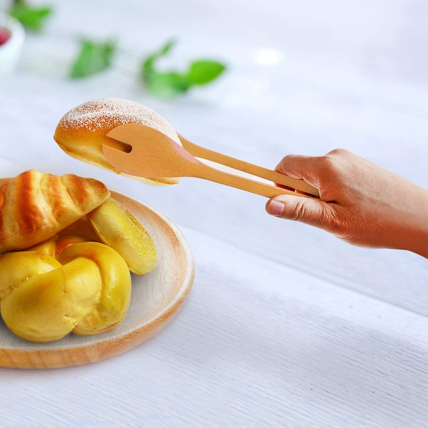 Wooden Spoons Cooking Utensils Set - 9 Pieces Bamboo Spatulas Tong and 1 Holder, Heat Resistant for Non Stick Cookware