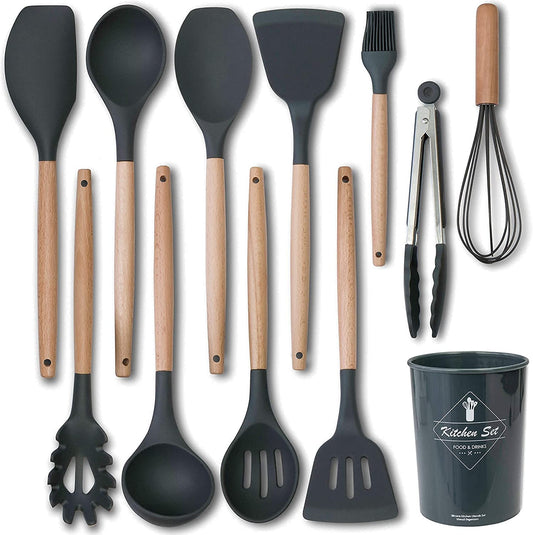Non-Stick Wooden Spatula Set - 230°C Heat Resistant - Non-Scratch Cook's Gadgets - Silicone Utensils