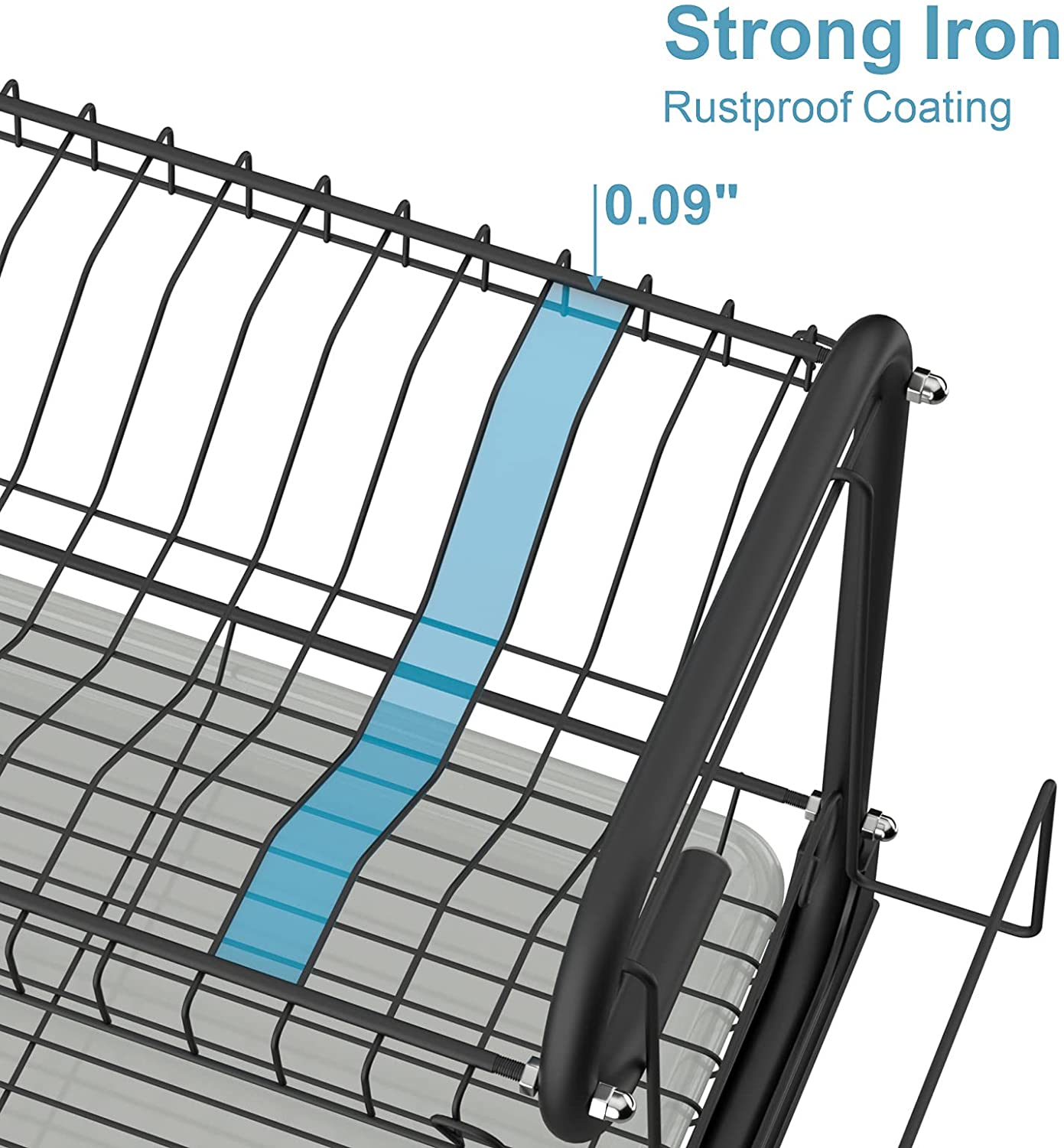 Dish Drying Rack, Packism 2 Tier Dish Rack with Utensil Holder, Cutting Board Holder and Dish Drainer for Kitchen Counter Top Racks of Dishes, Black