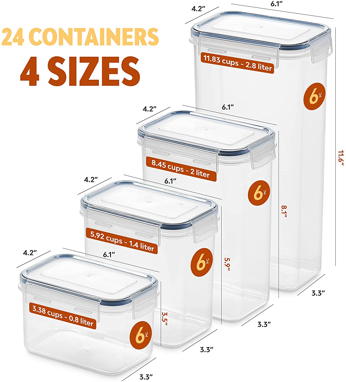 Clear Plastic Kitchen and Pantry Organization Canisters with Durable Lids for Cereal, Dry Food Flour & Sugar - Labels, Marker & Spoon Se
