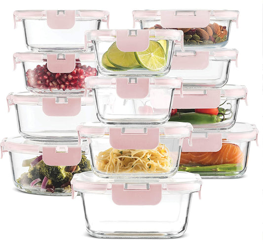 Newly Innovated Hinged BPA-free Locking lids - 100% Leakproof Glass Meal-Prep Containers, Great On-the-Go & Freezer-to-Oven-Safe Food Containers