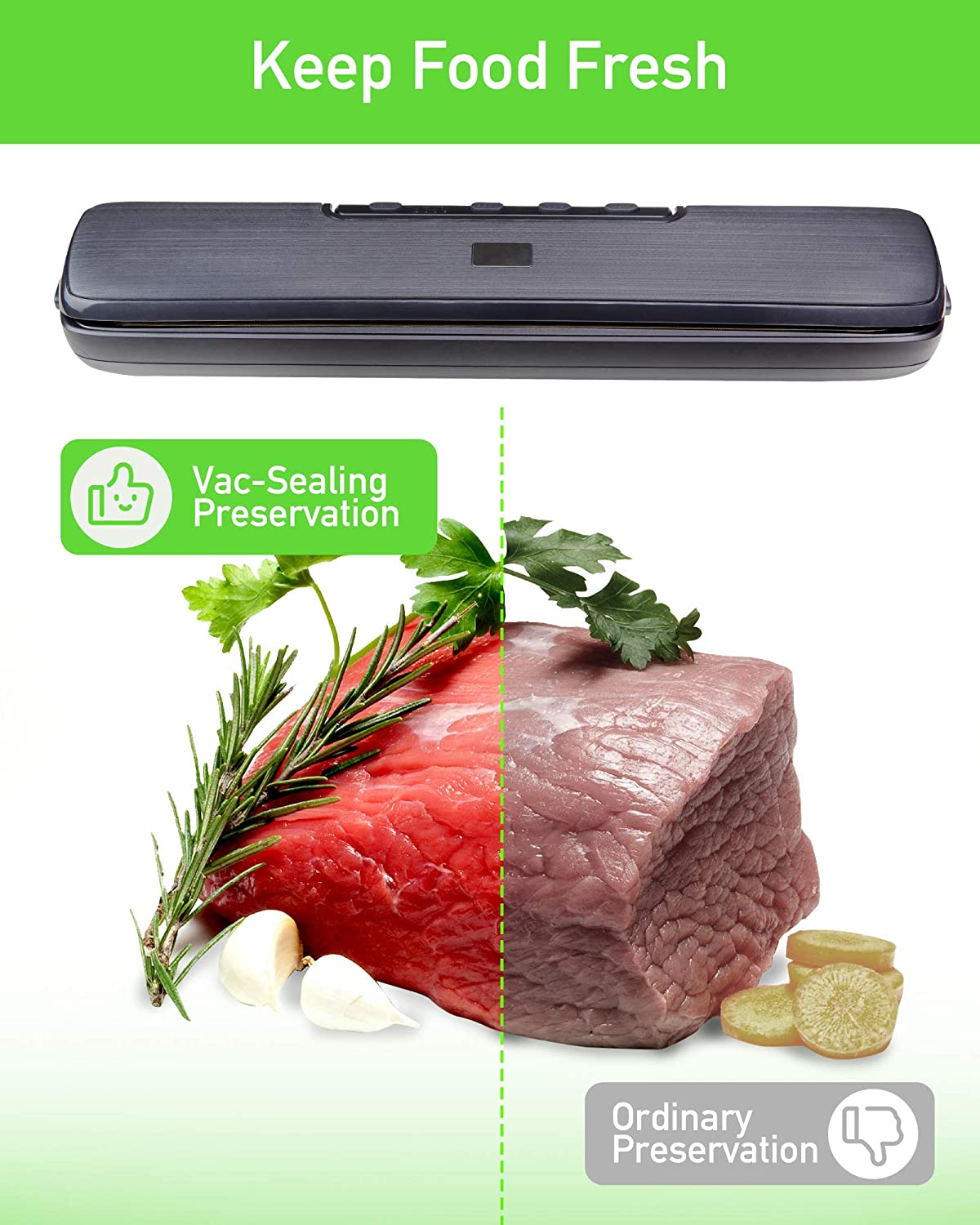 Vacuum Sealer Machine with 15 Vacuum Bags, Compact Automatic Sealer Machine with Dry & Moist Food Modes for Kitchen Food Preservation