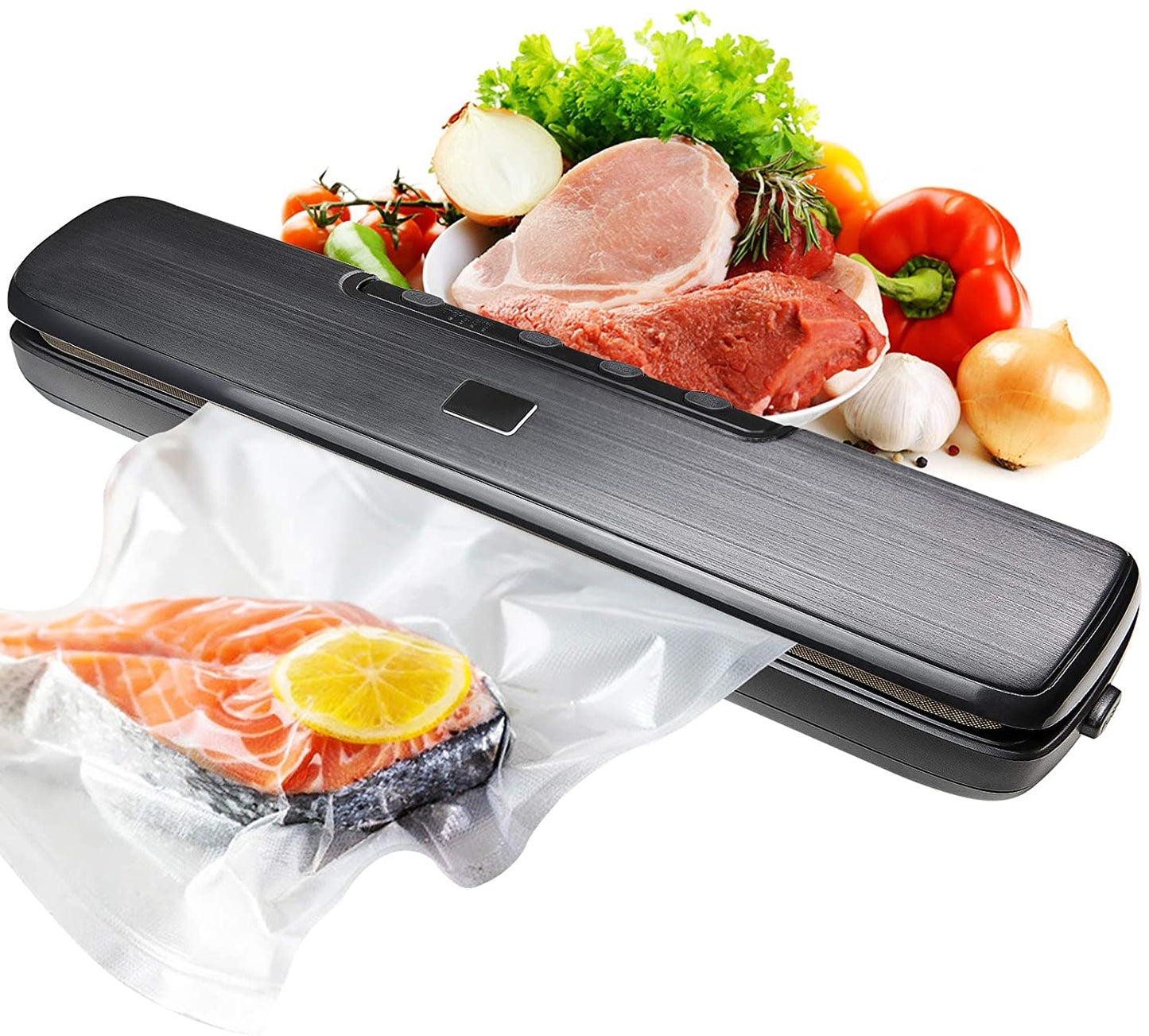Vacuum Sealer Machine with 15 Vacuum Bags, Compact Automatic Sealer Machine with Dry & Moist Food Modes for Kitchen Food Preservation