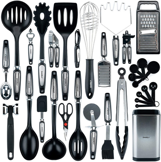 Kitchen Utensils Set with Holder: Silicone Cooking Utensils Set for Nonstick Cookware, KitcCooking Set Kitchen Set for Home Kitchen Accessories Set