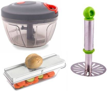 ODD M EVEN HANDY CHOPPER, VEGETABLE AND DRY FRUIT SLICER, BHAJI PRESS ( MASHER ) COMBO MULTI COLOR RANDOMLY Multicolor, RANDOMLY Kitchen Tool Set (Multicolor, RANDOMLY)