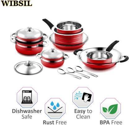 WIBSIL Induction Bottom Cookware Set (Steel, 14 - Piece)