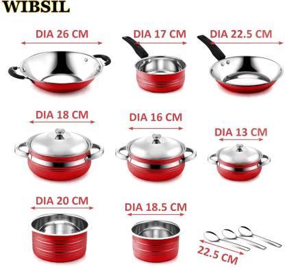 WIBSIL Induction Bottom Cookware Set (Steel, 14 - Piece)